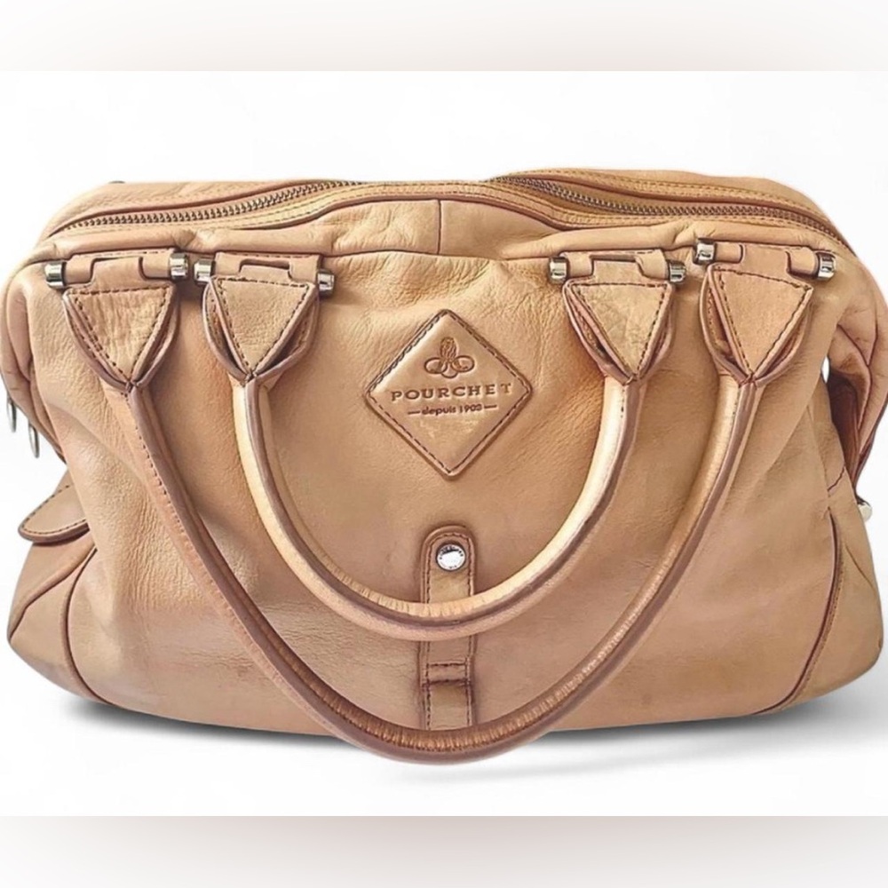 Rare Vintage Pourchet Paris Slouchy Leather Double Handle Boho Satchel - Picture 14 of 16